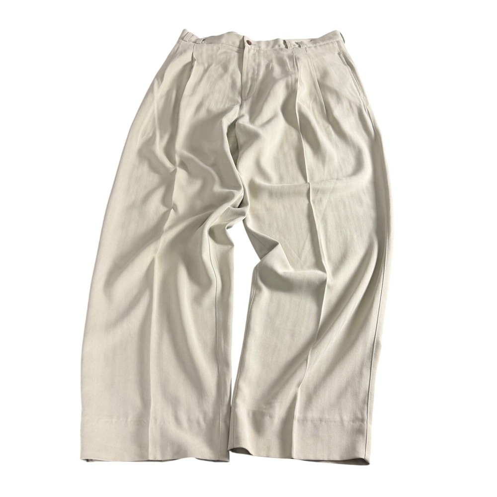 Tommy Bahama Relax Mens Pleated Herringbone Silk Blend Trousers Beige 37x30